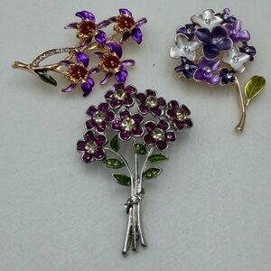 Floral Brooch Set lot of 3 Purples